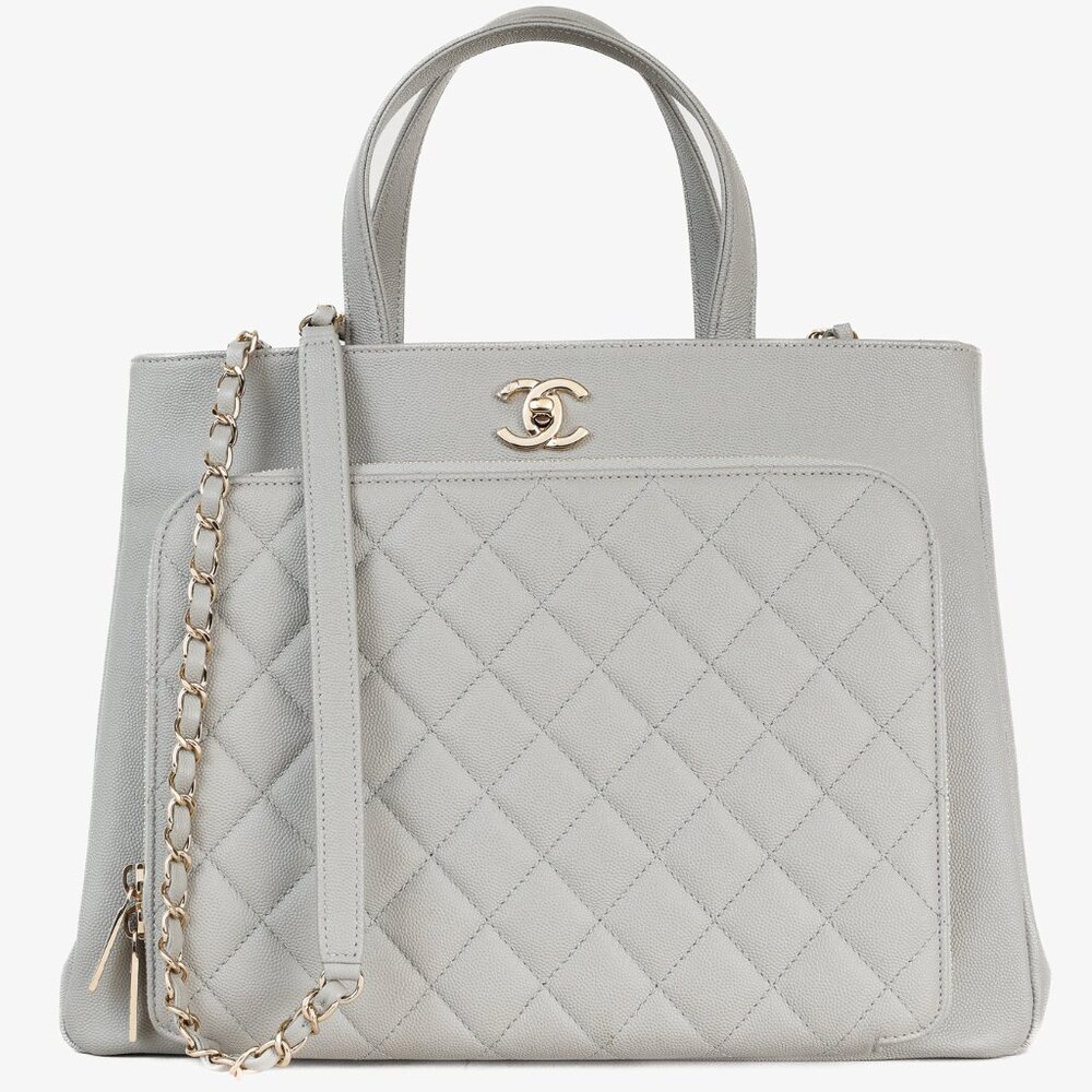Chanel Business Affinity Large Grey Caviar Leather GHW Quilted Tote